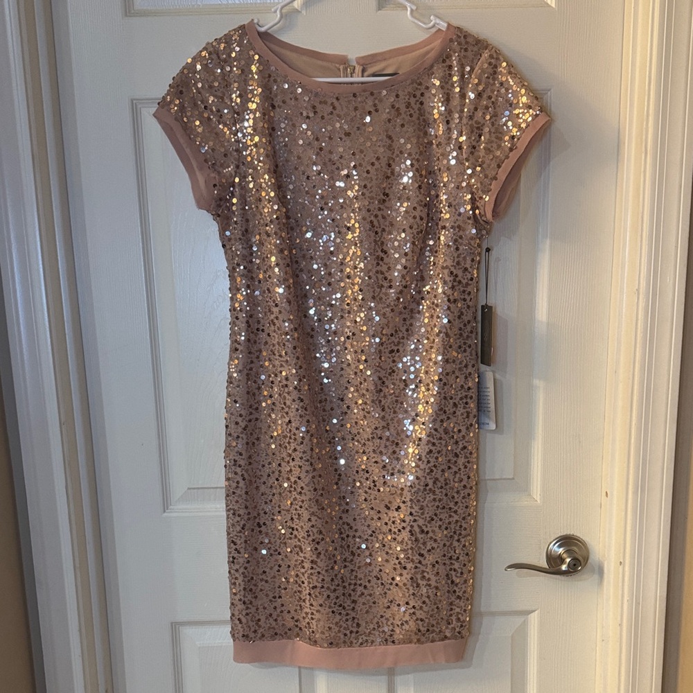 Vince Camuto Blush Sequin Cap-Sleeve Mini Dress